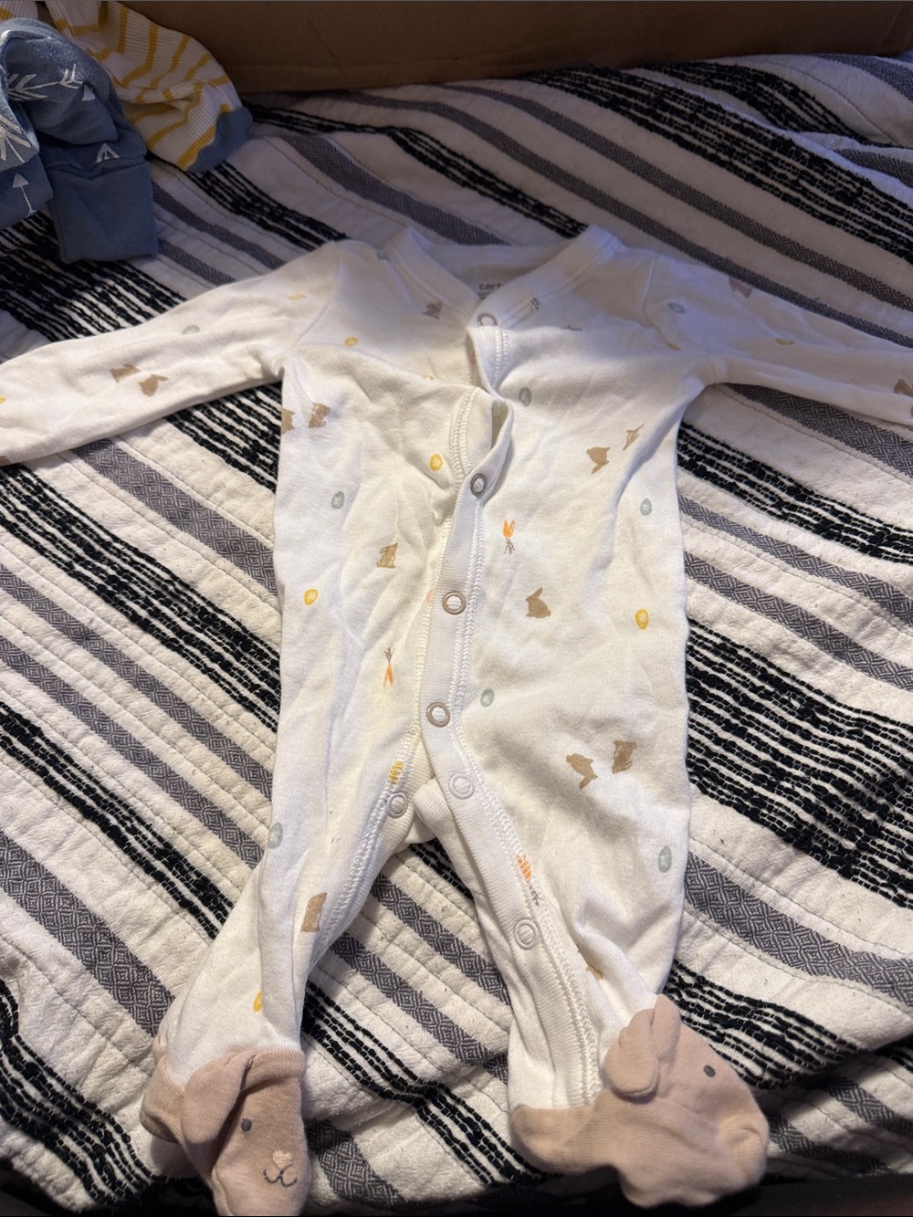 Carter's White Footed One-Piece with Neutral Animal Motifs